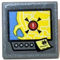 LEGO onderdeel Road Sign 2 x 2 Square with Open O Clip with Screen with Yellow and Medium Blue Map Showing Incident, Note with Alien Pattern (Sticker) - Set 60231 15210pb137