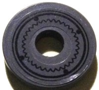 LEGO part Tile, Round 2 x 2 with Hole with Black Gear, Rivets and Circles Pattern (Sticker) - Set 70916 15535pb10