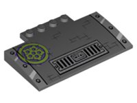 LEGO part Schräge, gekrümmt 5 x 8 x 2/3 mit 4 Noppen mit Kanalrost und Nieten sowie Limonen- und Dunkelviolettem Kreismuster 15625pb003