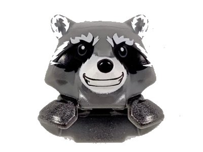 LEGO onderdeel Minifigure, Head, Modified Raccoon with Pearl Dark Gray Shoulder Pads and Smile Pattern (Rocket) (17013pb04)