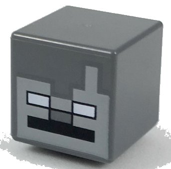 LEGO onderdeel Minifigure, Head, Modified Cube with Pixelated Light Bluish Gray Face, White Eyes, Black Mouth, and Nose Pattern (Minecraft Stray) (19729pb024)