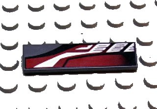 LEGO onderdeel Tile 1 x 4 with Sleek Silver, Red and Black Pattern Model Left Side (2431px18)