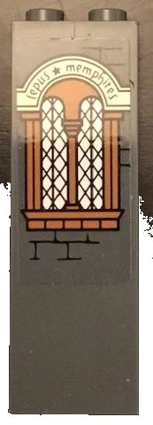 LEGO part Brick 1 x 2 x 5 with Window and 'lepus * memphites' Pattern (Sticker) - Set 71043 2454pb148