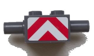 LEGO onderdeel Brick, Modified 2 x 2 with Pins and Axle Hole with Red and White Danger Stripes Pattern (Sticker) - Set 7945 (30000pb02)