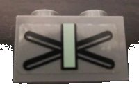 LEGO part Brick 1 x 2 with X and Sand Green Bar Pattern on Both Sides (Stickers) - Set 7625 3004pb097