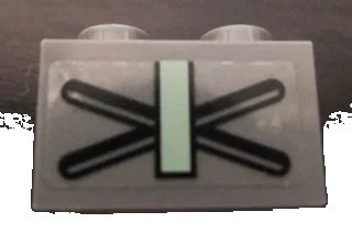 LEGO onderdeel Brick 1 x 2 with X and Sand Green Bar Pattern on Both Sides (Stickers) - Set 7625 (3004pb097)