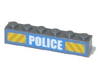 LEGO part Brick 1 x 6 with White 'POLICE' Bold Narrow Font and Yellow Diagonal Stripes on Blue Pattern (Sticker) - Set 7743 3009pb122