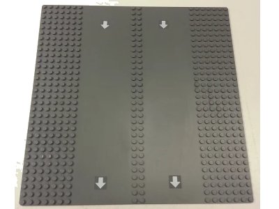 LEGO onderdeel Baseplate, Road 32 x 32 7-Stud Straight with Double Driveway with Four White Arrows Pattern (Stickers) - Set 7993 (30225c01pb05)