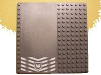 LEGO part Baseplate, Road 16 x 16 with White Danger Chevrons and Fire Logo Pattern (Sticker) - Set 7240 30225pb05