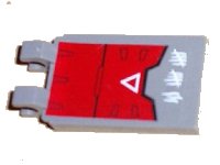 LEGO part Baldosa, Modificada 2 x 3 con 2 Clips Angulados con Armadura Roja con Patrón de Triángulo Blanco (Pegatina) - Set 7701 30350apb002