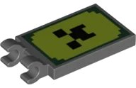 LEGO onderdeel Tile, Modified 2 x 3 with 2 Clips with Black Pixelated Face on Lime and Green Background Pattern (Minecraft) (30350bpb098)