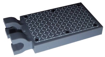 LEGO part Tile, Modified 2 x 3 with 2 U Clips with 6 Black Rivets on Silver Tread Plate Pattern (Sticker) - Set 7944 (30350cpb034)