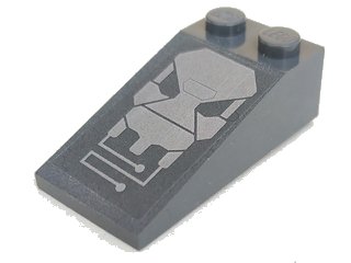LEGO onderdeel Slope 18 4 x 2 with Silver Robot Head Pattern (Sticker) - Set 7704 (30363pb015)