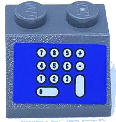 LEGO onderdeel Slope 45 2 x 2 with Cash Register, White Number Pad on Blue Background Pattern (Sticker) - Sets 3825 / 3833 (3039pb031)