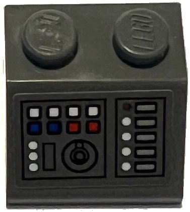 LEGO part Schräge 45° 2 x 2 avec Panneau de Commande avec Bouton Rond, Boutons Blanc, Rouge et Bleu, et Motif Écrans Gris Bleuté Clair (Autocollant) - Set 75315 (3039pb157)