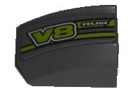 LEGO part Slope, Curved 2 x 2 Lip with 'RUN' and 'V8' Pattern Model Left (Sticker) - Set 8192 30602pb037L