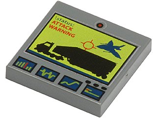 LEGO onderdeel Tile 2 x 2 with Jet Attacking Truck and 'ATTACK WARNING' Screen Pattern (3068pb0163)