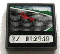 LEGO onderdeel Tile 2 x 2 with Race Car and '2/ 01:29:19' on Screen Pattern (Sticker) - Set 8672 (3068pb0326)