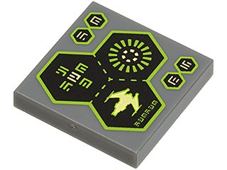 LEGO onderdeel Tile 2 x 2 with 3 Hexagons, Spaceship and Alien Characters Pattern (3068pb0626)