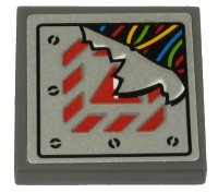 LEGO part Tile 2 x 2 with Multicolored Wires and Broken Metal Plate with Exclamation Mark and Red Danger Stripes Pattern (Sticker) - Set 70432 3068pb1307