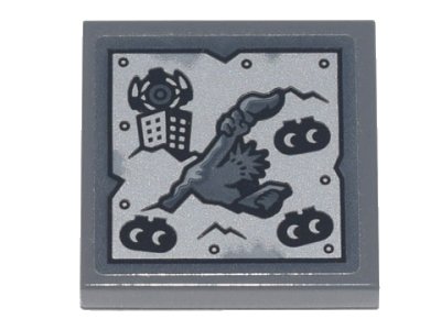LEGO onderdeel Tile 2 x 2 with Metal Plate with Rivets, Statue of Liberty, Building, and DUPLO Aliens Pattern (Sticker) - Set 70840 (3068pb1513)