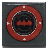 LEGO part Tile 2 x 2 with Red Batman Logo Inside Red Circle with 4 White Arrows Pattern (Sticker) - Set 70917 3068pb1679