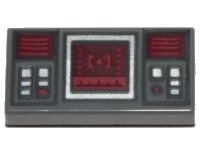 LEGO part Tile 1 x 2 with SW Dark Red Target Screen, Dark Red and Silver Buttons Pattern 3069pb0777