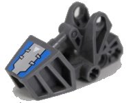 LEGO part Bionicle Foot with Ball Joint Socket 3 x 6 x 2 1/3, Rounded Tops with Blue and Silver Hatch and White Arrow Pattern (Sticker) - Set 8106 32475pb02