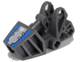 LEGO onderdeel Bionicle Foot with Ball Joint Socket 3 x 6 x 2 1/3, Rounded Tops with Blue and Silver Hatch and White Arrow Pattern (Sticker) - Set 8106 (32475pb02)