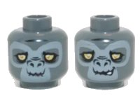 LEGO onderdeel Minifigure, Head Dual Sided Alien Chima Gorilla with Yellow Eyes and Gray Face, Closed Mouth / Crooked Smile Pattern (Grumlo) 3626pb0971