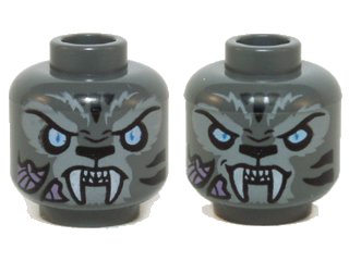 LEGO onderdeel Minifigure, Head Dual Sided Alien Chima Tiger White Fangs, Black Stripes and Bright Light Blue Eyes, Neutral / Angry Pattern (Stealthor) (3626pb1143)