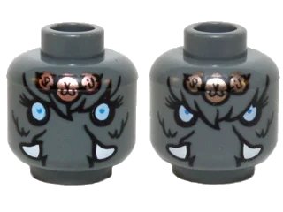 LEGO onderdeel Minifigure, Head Dual Sided Alien Chima Mammoth Bright Light Blue Eyes, Copper Pendants, White Tusks, Neutral / Angry Pattern (Maula) (3626pb1156)