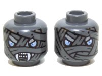 LEGO part Minifigure, Head Dual Sided Alien Chima Mummy with Wrappings, Bright Light Blue Eyes, White Fangs / No Fangs Pattern 3626pb1292