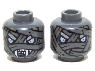 LEGO onderdeel Minifigure, Head Dual Sided Alien Chima Mummy with Wrappings, Bright Light Blue Eyes, White Fangs / No Fangs Pattern (3626pb1292)