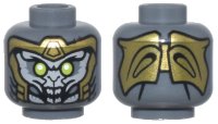 LEGO part Minifigure, Head Alien with Lime Eyes, Light Bluish Gray Face, Gold Armor, and Open Mouth with Teeth Pattern - Hollow Stud 3626pb2852
