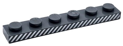 LEGO part Plate 1 x 6 with Silver Diagonal Stripes Pattern (3666pb02)
