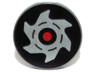 LEGO onderdeel Tile, Round 2 x 2 with Red Circle and Silver Saw Blade on Black Background Pattern (4150pb147)