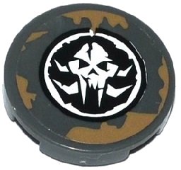 LEGO part Tile, Round 2 x 2 with Dark Tan Spatters and Alien Skull in Black Circle Pattern (Sticker) - Set 70141 (4150pb164)