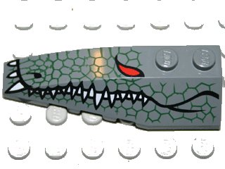 LEGO onderdeel Wedge 6 x 2 Left with Reptile Skin, Red Eye, White Teeth Pattern (41748pb019)