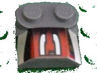 LEGO part Slope, Curved 2 x 2 x 2/3 with 2 Studs and Curved Sides, Lip End with Silver/Black/Red Number 3 Left Half Pattern 41855pb09