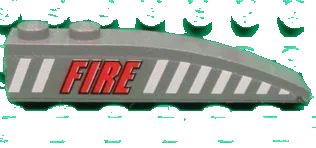 LEGO onderdeel Slope, Curved 6 x 1 with Red 'FIRE' and White Stripes Pattern Model Left Side (Sticker) - Set 7043 (42022pb22L)