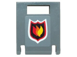LEGO part Container, Box 2 x 2 x 2 Door with Slot with City Fire Logo Badge on Dark Bluish Gray Background Pattern (Sticker) - Set 7942 (4346pb20)