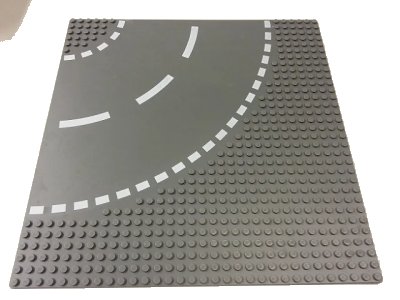 LEGO onderdeel Baseplate, Road 32 x 32 6-Stud Curve with White Dashed Lines Pattern (44342px2)