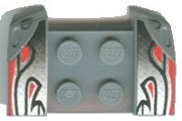 LEGO part Vehicle, Mudguard 2 x 4 with Headlights Overhang with Silver/Red/Black Flame Curves Pattern on Both Sides 44674pb02