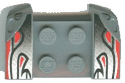 LEGO part Vehicle, Mudguard 2 x 4 with Headlights Overhang with Silver/Red/Black Flame Curves Pattern on Both Sides (44674pb02)