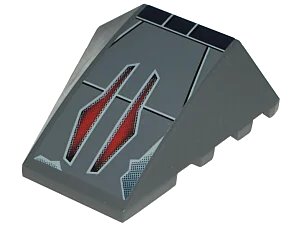 LEGO onderdeel Wedge 4 x 4 Triple Curved No Studs with Two Red Arrows on Dark Bluish Gray Background Pattern (Sticker) - Sets 7256 / 7283 (47753pb005)
