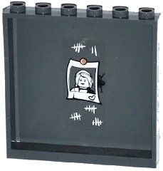 LEGO onderdeel Panel 1 x 6 x 5 with Tally Marks, Crack, and Pinned Female Minifigure Photo with Heart Pattern on Inside (Sticker) - Set 60130 (59349pb105)