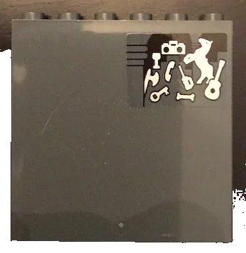 LEGO onderdeel Panel 1 x 6 x 5 with Horse, Guitar, Key, Bone, Axe and Phone Pattern (Sticker) - Set 71043 (59349pb166)