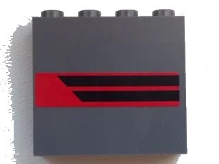 LEGO onderdeel Panel 1 x 4 x 3 with Side Supports - Hollow Studs with Two Black Horizontal Stripes on Red Background Pattern Model Right Side (Sticker) - Set 60008 (60581pb019R)