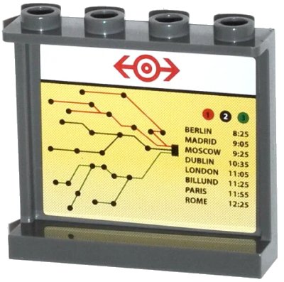 LEGO onderdeel Panel 1 x 4 x 3 with Side Supports - Hollow Studs with Train Map and Schedule on Light Orange Background Pattern on Inside (Sticker) - Set 60050 (60581pb042)
